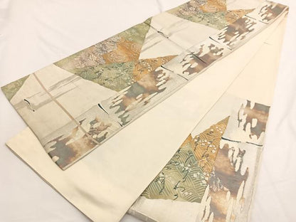 平和屋着物◎六通柄袋帯 鳳凰切嵌花文 金銀糸 引箔 正絹 逸品 BAAW4437hv