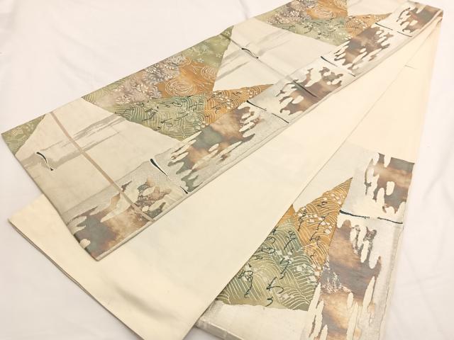 平和屋着物◎六通柄袋帯 鳳凰切嵌花文 金銀糸 引箔 正絹 逸品 BAAW4437hv