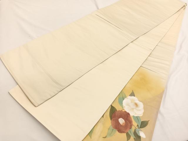平和屋着物◎太鼓柄袋帯 手描き 陶器椿文 金彩 引箔 正絹 逸品 BAAW4440hv