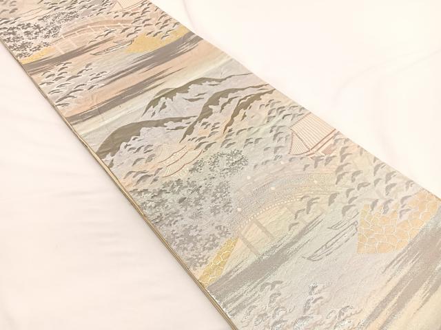 平和屋着物◎六通柄袋帯 風景文 錦プラチナ箔 正絹 逸品 BAAW4454hv