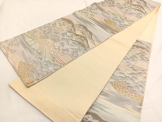 平和屋着物◎六通柄袋帯 風景文 錦プラチナ箔 正絹 逸品 BAAW4454hv