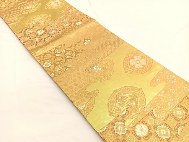 平和屋着物◎六通柄袋帯 唐織 向かい鳳凰七宝花文 金糸 正絹 逸品 BAAW4463hv