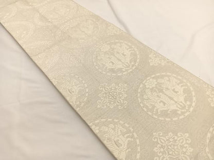 平和屋着物◎六通柄袋帯 狩猟丸文 銀糸 正絹 逸品 BAAW4466hv