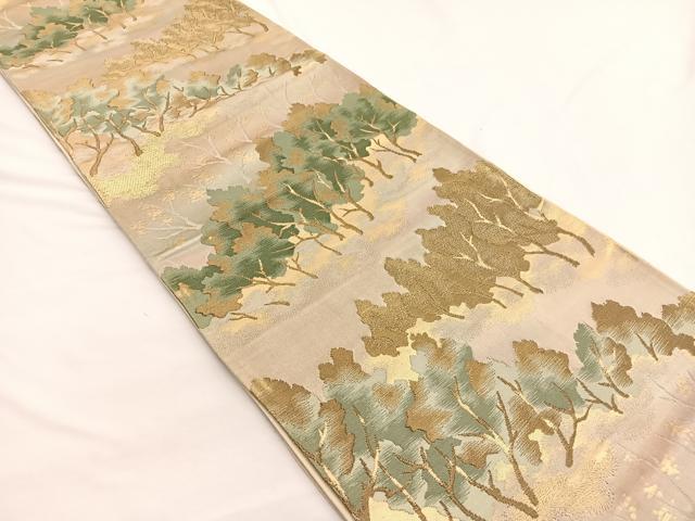 平和屋着物◎六通柄袋帯　唐織　樹林文　金糸　正絹　逸品　BAAW4475hv