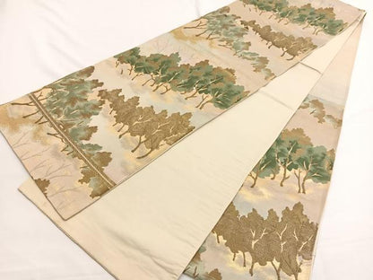 平和屋着物◎六通柄袋帯　唐織　樹林文　金糸　正絹　逸品　BAAW4475hv