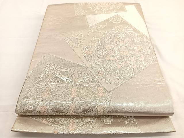 平和屋着物◎六通柄袋帯　唐織　宝相華色紙重ね　銀糸　正絹　逸品　BAAW4498hv