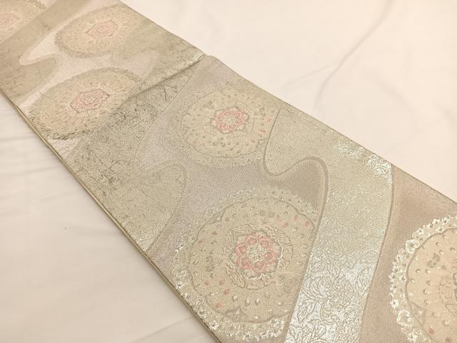 平和屋着物◎六通柄袋帯 唐織 正倉院向かい孔雀j文 銀糸 浜オリジナル 正絹 逸品 BAAW4499hv