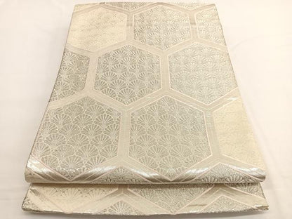平和屋着物◎六通柄袋帯　亀甲花青海波　銀糸　正絹　逸品　BAAW4503hv