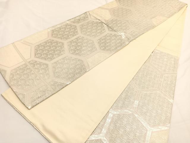 平和屋着物◎六通柄袋帯　亀甲花青海波　銀糸　正絹　逸品　BAAW4503hv
