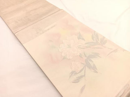 平和屋着物◎太鼓柄袋帯　牡丹　銀糸　正絹　逸品　BAAW4504hv