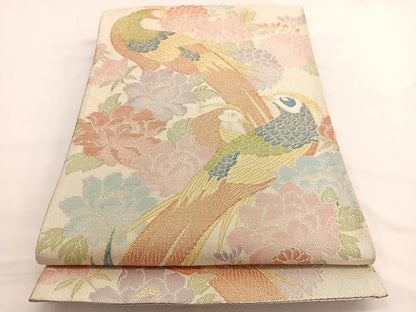 平和屋着物◎本箔佐賀錦　六通柄袋帯　尾長鳥花文　金銀糸　正絹　逸品　BAAW4507hv