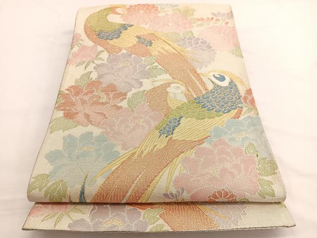 平和屋着物◎本箔佐賀錦　六通柄袋帯　尾長鳥花文　金銀糸　正絹　逸品　BAAW4507hv