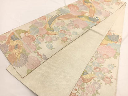 平和屋着物◎本箔佐賀錦　六通柄袋帯　尾長鳥花文　金銀糸　正絹　逸品　BAAW4507hv