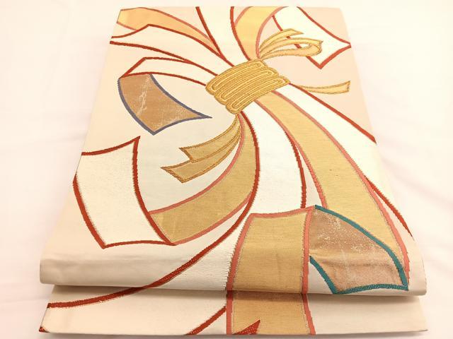 平和屋着物◎六通柄袋帯　唐織　束ね熨斗文　金糸　正絹　逸品　BAAW4512hv