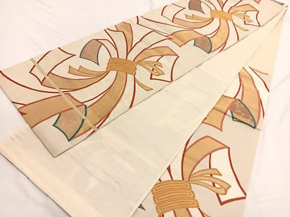 平和屋着物◎六通柄袋帯　唐織　束ね熨斗文　金糸　正絹　逸品　BAAW4512hv