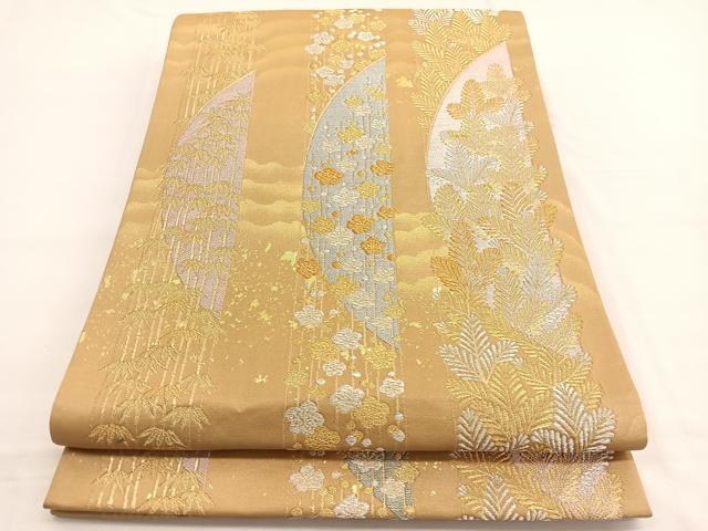 平和屋着物◎六通柄袋帯　蒔絵　松竹梅　金銀糸　正絹　逸品　BAAW4527hv