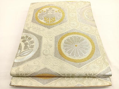 平和屋着物◎六通柄袋帯　大宮どんす　亀甲花丸文　金銀糸　正絹　逸品　BAAW4531hv