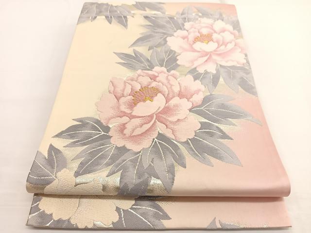 平和屋着物◎六通柄袋帯　唐織　牡丹　金銀糸　正絹　逸品　BAAW4545hv