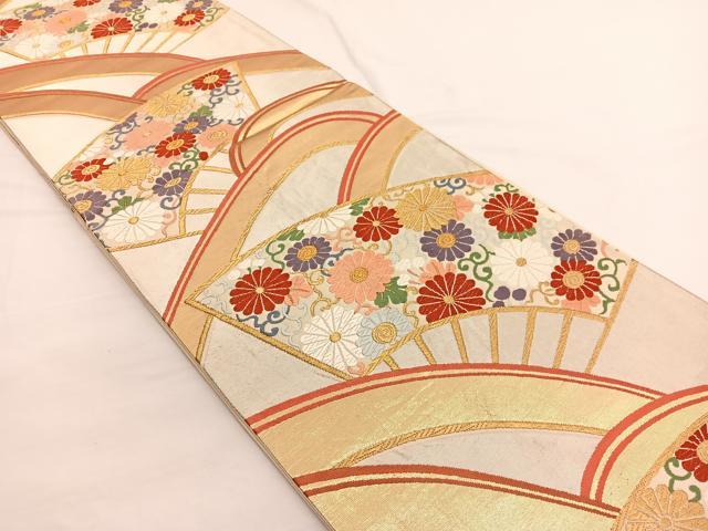 平和屋着物◎六通柄袋帯　唐織　立波扇面花唐草文　金糸　正絹　逸品　BAAW4546hv
