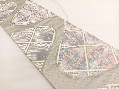 平和屋着物◎六通柄袋帯　唐織　向かい鳳凰菱文　九百錦　プラチナ箔　正絹　逸品　BAAW4548hv