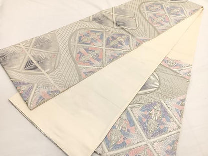平和屋着物◎六通柄袋帯　唐織　向かい鳳凰菱文　九百錦　プラチナ箔　正絹　逸品　BAAW4548hv