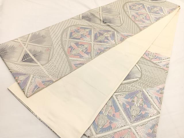 平和屋着物◎六通柄袋帯　唐織　向かい鳳凰菱文　九百錦　プラチナ箔　正絹　逸品　BAAW4548hv