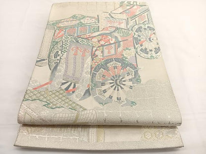 平和屋着物◎六通柄袋帯　唐織　御所車　金銀糸　正絹　逸品　BAAW4551hv