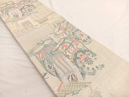 平和屋着物◎六通柄袋帯　唐織　御所車　金銀糸　正絹　逸品　BAAW4551hv