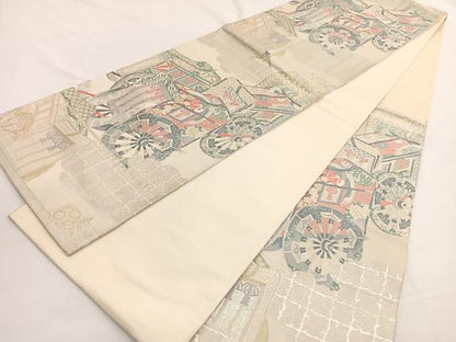 平和屋着物◎六通柄袋帯　唐織　御所車　金銀糸　正絹　逸品　BAAW4551hv