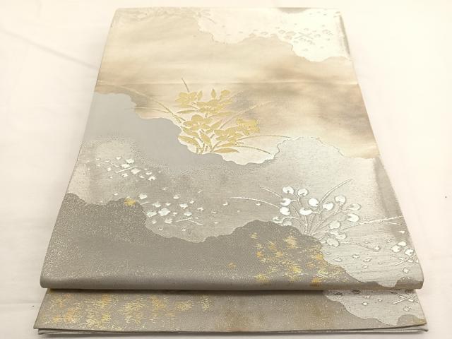 平和屋着物◎六通柄袋帯　桔梗萩文　栄箔錦　正絹　逸品　BAAW4557hv