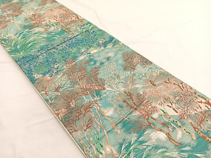 平和屋着物◎六通柄袋帯　唐織　美ヶ原　銀糸　正絹　逸品　BAAW4562hv