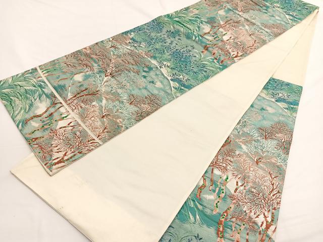 平和屋着物◎六通柄袋帯　唐織　美ヶ原　銀糸　正絹　逸品　BAAW4562hv