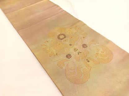 平和屋着物◎太鼓柄　本袋帯　更紗飾花文　金糸　引箔　正絹　逸品　BAAW4564hv
