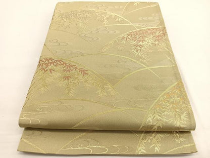 平和屋着物◎六通柄袋帯　流水笹文　金糸　正絹　逸品　BAAW4568hv