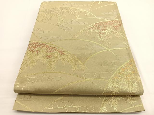 平和屋着物◎六通柄袋帯　流水笹文　金糸　正絹　逸品　BAAW4568hv