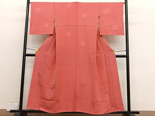 平和屋着物■上質な色無地 舞葉地紋 銀朱色 正絹 逸品 BAAW4578hv