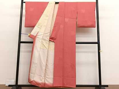 平和屋着物■上質な色無地 舞葉地紋 銀朱色 正絹 逸品 BAAW4578hv