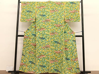 平和屋着物■上質な小紋 手描き 枝梅雲取り花文 正絹 逸品 BAAW4588hv