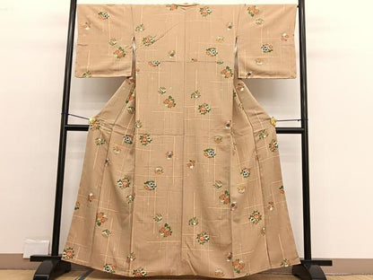 平和屋着物■上質な小紋 格子花丸文 金彩 正絹 逸品 BAAW4596hv