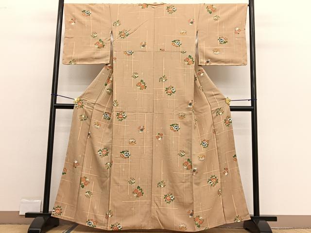 平和屋着物■上質な小紋 格子花丸文 金彩 正絹 逸品 BAAW4596hv