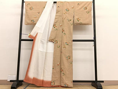 平和屋着物■上質な小紋 格子花丸文 金彩 正絹 逸品 BAAW4596hv