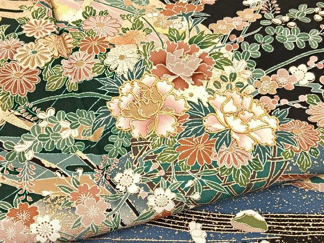 平和屋着物■豪華黒留袖 駒刺繍 檜扇花籠文 暈し染め 金銀彩 正絹 逸品 BAAW4607hv