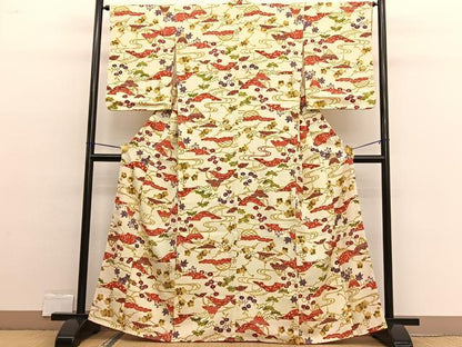 平和屋着物■上質な小紋 型染め 御所解花文 正絹 逸品 未使用 BAAW4608hv