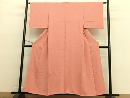 平和屋着物■上質な色無地 草花地紋 珊瑚朱色 正絹 逸品 BAAW4627hv