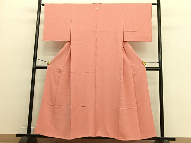 平和屋着物■上質な色無地 草花地紋 珊瑚朱色 正絹 逸品 BAAW4627hv