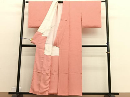平和屋着物■上質な色無地 草花地紋 珊瑚朱色 正絹 逸品 BAAW4627hv