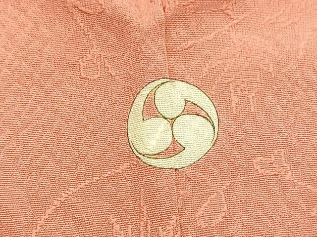 平和屋着物■上質な色無地 草花地紋 珊瑚朱色 正絹 逸品 BAAW4627hv