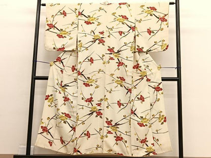 平和屋着物■上質な小紋 型染め 枝椿 正絹 逸品 BAAW4651hv