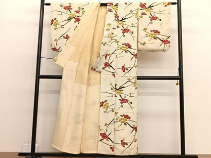 平和屋着物■上質な小紋 型染め 枝椿 正絹 逸品 BAAW4651hv