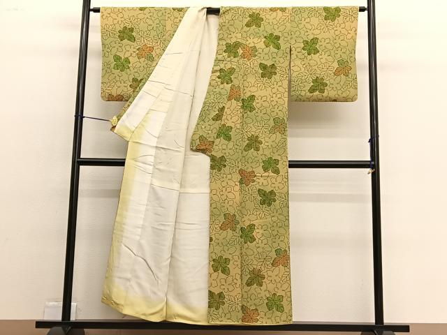 平和屋着物■上質な小紋 手描き 草葉文 暈し染め 正絹 逸品 BAAW4655hv
